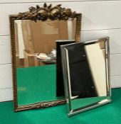Two table top mirrors and a wall mirror, A lady vanity mirror with floral carving to top and an