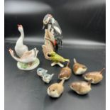 A selection of Russian ceramics including Wren birds and West German Goebel