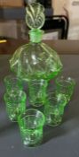 Art Deco style uranium glass decanter set