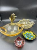 A selection of mixed glass vases and bowls, Murano, White Friars and Studio Cellini