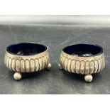 Pair of Hukin & Heath Silver Salts with their Blue Glass Liners Hallmarked for London 1884