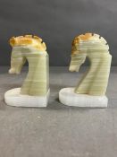 Two onyx horse head bookends