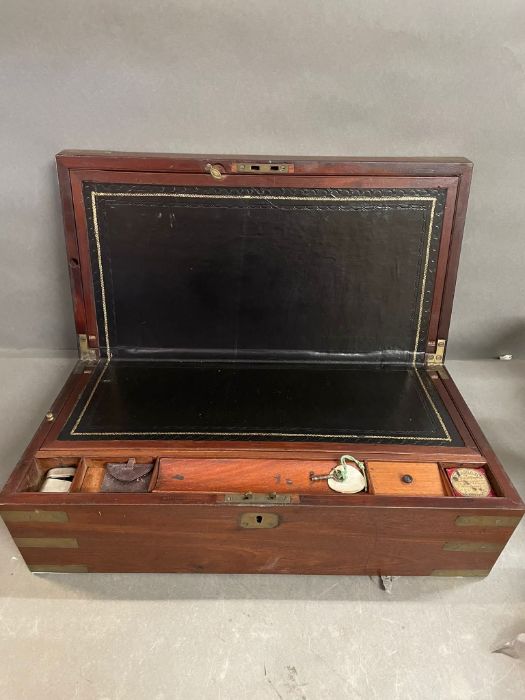 A Mahogany Writing box, with black leather slope, brass corners, hidden compartment - Image 6 of 8