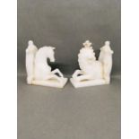 Two alabaster bookends, designed by John Spencer Churchill to celebrate the coronation of Her