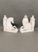 Two alabaster bookends, designed by John Spencer Churchill to celebrate the coronation of Her