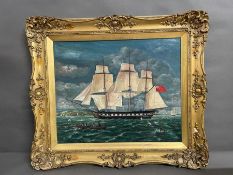 An Oil on canvas of a ship