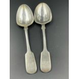 A Pair of Victorian silver spoons, hallmarked for London 1839 by Charles Lias (75g)