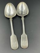 A Pair of Victorian silver spoons, hallmarked for London 1839 by Charles Lias (75g)