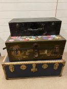 Three travel trunks various sizes and ages