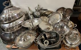 A Large volume of quality silver plated items to include large serving domes with ornate handles.