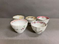 A selection of five New Hall porcelain tea bowls