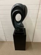 An abstract sculpture on plinth (Sculpture 80cm x 40cm Base H70cm Sq39cm)