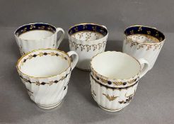 A selection of five Worcester 18th Century tea cups.