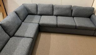 A John Lewis Nordic blue modular sofa, left hand (240cm x 285cm length) (D86cm H88cm SH43cm)