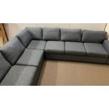 A John Lewis Nordic blue modular sofa, left hand (240cm x 285cm length) (D86cm H88cm SH43cm)