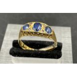 An 18ct gold three stone sapphire ring (Stones untested total weight 3.9g)