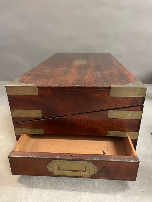 A Mahogany Writing box, with black leather slope, brass corners, hidden compartment - Image 8 of 8