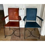 Two leather and metal frame side chairs (H94cm W63cm)Condition Report marks to leather and scratches