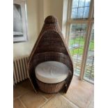 A rattan. Wicker dome chair with a cone shape (H156cm W94cm)Condition Report few loose snags but