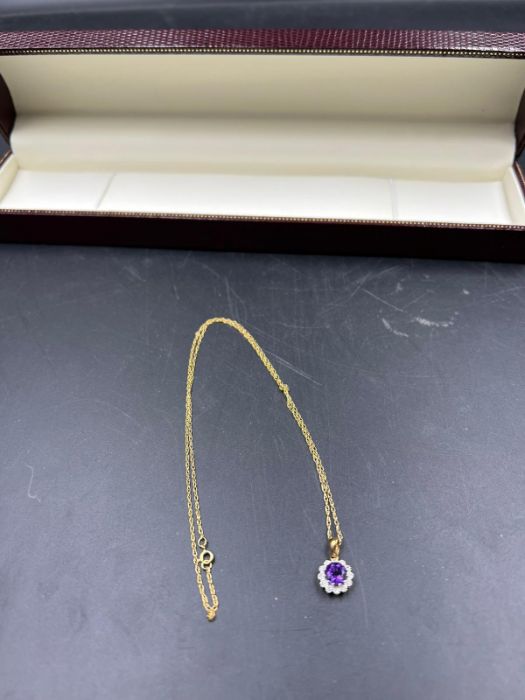 A 9ct gold necklace with diamond and semi precious stone pendant (Total Weight 1.6g) - Image 2 of 5