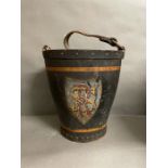 A Leather bucket with RS armorial shield.