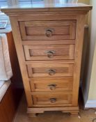 A five drawer tall boy, oak by Frank Hudson (H112cm W60cm D46cm)