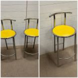 Three vintage chrome and yellow bar stools by Fly Line, Made in Italy