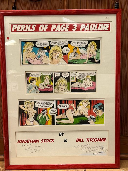 Perils of page three cartoon, framed and signed (57cm x 77cm) - Image 3 of 5