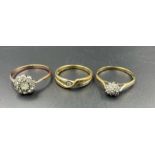 Diamond & 9ct. Gold 3 rings TW 6.75 grams
