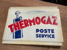 French 'Thermogaz Poste Service' printed tin sign, circa 1970s/80s. The sign is double sided (45cm x