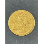 An 1896 gold half sovereign coin.