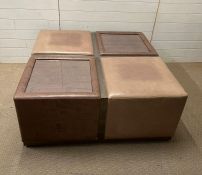 A leather square four block table (H54cm Sq126cm)