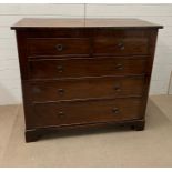 A mahogany two over three chest of drawers on bracket feet, in two parts (H110cm W122cm D54cm)