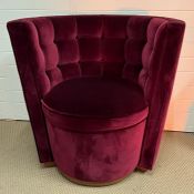 A rotating velvet scarlet deco tub chair with button back by Linley