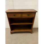 A stain wood side cabinet with open shelves and two drawers above (H78cm W76cm D47cm)