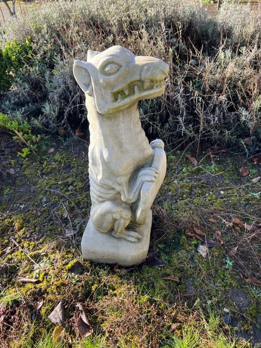 A garden gargoyle or mythical beast holding a shield (H74cm Base Sq27cm) - Image 2 of 2