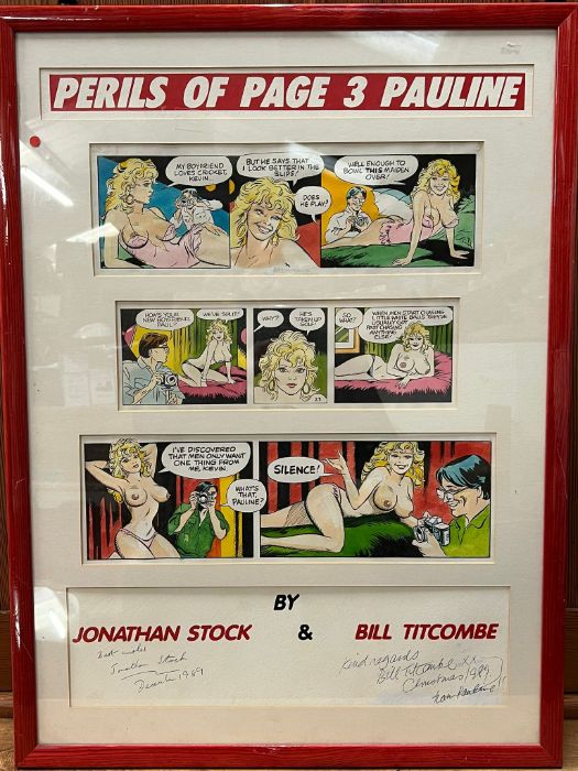 Perils of page three cartoon, framed and signed (57cm x 77cm) - Image 5 of 5