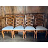 Set of four country farmhouse style dining chairs with upholstered seats