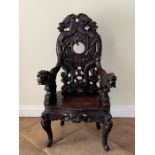 A Japanese export Dragon Throne armchairs heavy hardwood