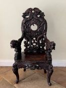 A Japanese export Dragon Throne armchairs heavy hardwood