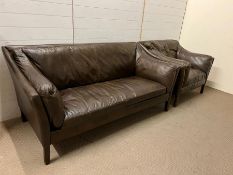 A leather two seater club sofa and matching chair by Halo (H83cm W180cm D84cm)