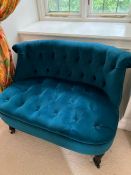 An aqua bedroom small sofa with button back details (H67cm W60cm D40cm)