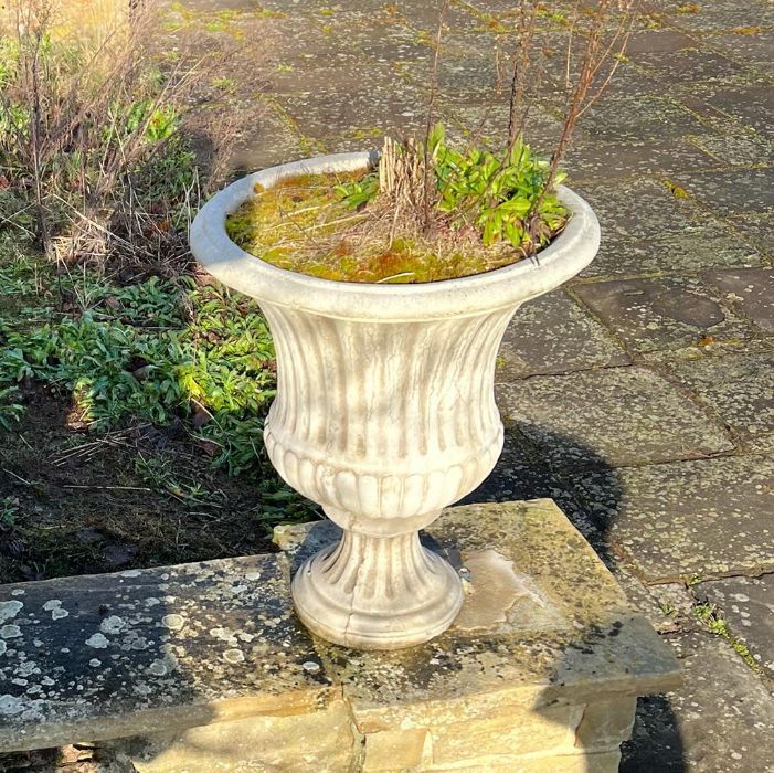 A pair of fluted garden urn planters (H72cm Dia59cm)