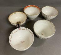 A selection of five 18th Century tea bowls to include Caughley and Worcester.