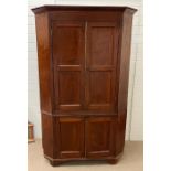 A substantial mahogany corner unit with panelled doors and brass trim (2 parts) (H200cm W120cm D70cm