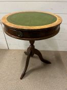 A drum table with green leather top (H66cm Dia50cm)