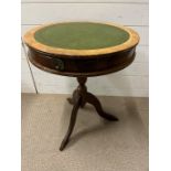 A drum table with green leather top (H66cm Dia50cm)