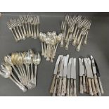 A Kings Pattern silver cutlery set with assorted hallmarks to include 1819 Exeter, 1825 Chester,