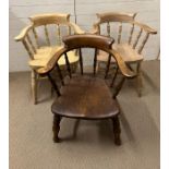 Three smokers bow armchairs various ages