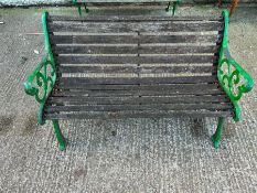 A garden bench with ornate scroll metal ends AF (H71cm W128cm D55cm SH40cm)